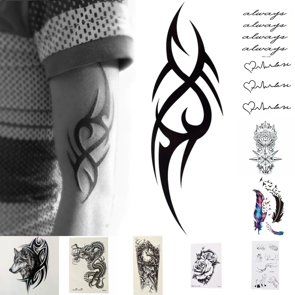 

3D Man's Half Sleeve Arm Temporary Totem Tattoo Stickers Body Art Tatoos Boys Beauty Tools