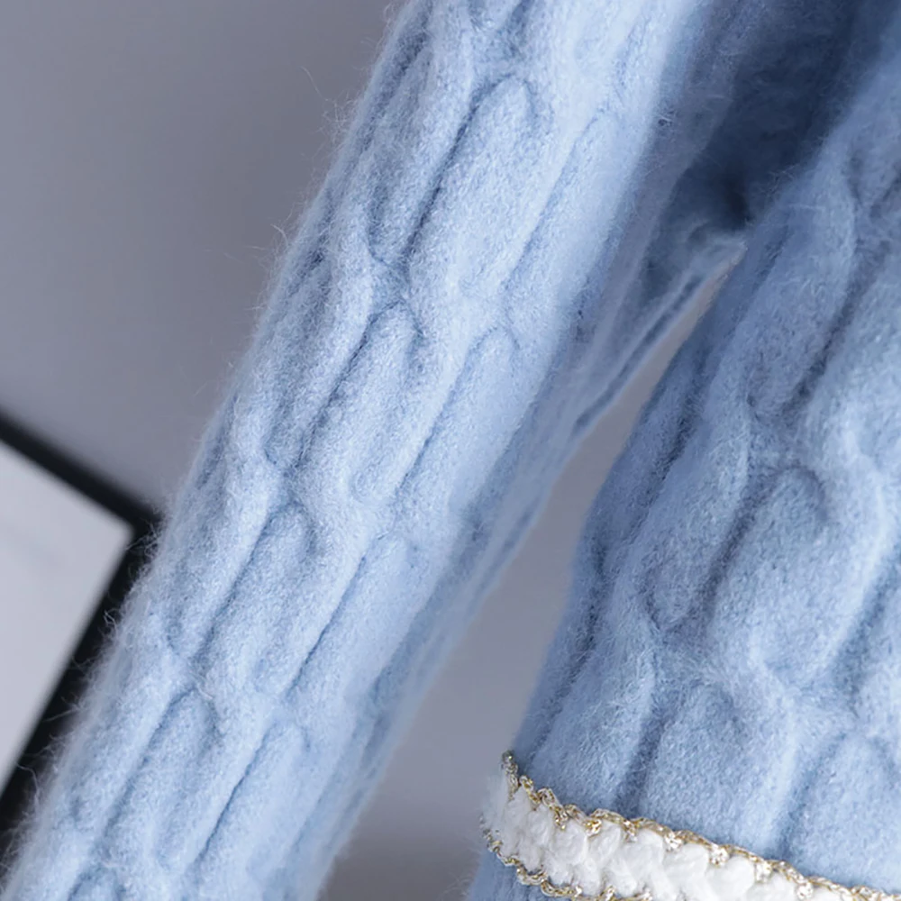 

Autumn Spring Patchwork Plaid Pearls Buttons Up Knitted Short Sweater Cardigan Women Straight Long Sleeve Crop Top O-Neck Tops