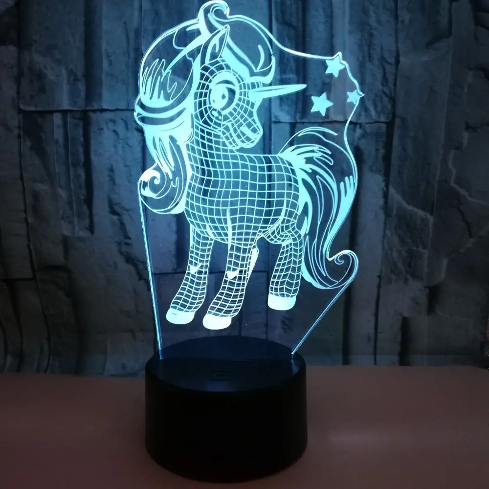 

Unicorn Illusion 3D Lamp Bedside Decor LED Optical Night Light for Kids 7 Colors Change USB Touch Table Night Lamps
