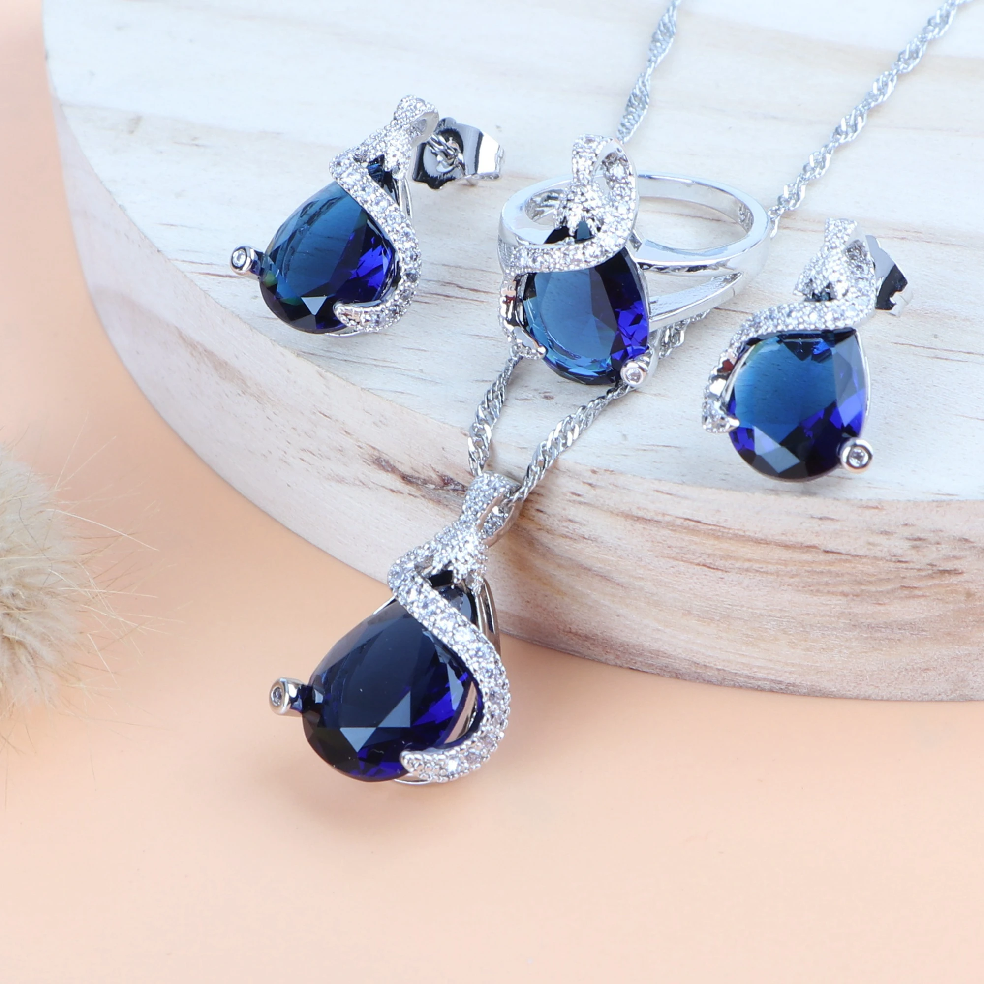 Женский Свадебный костюм Комплект украшений из серебра 925 пробы с синим