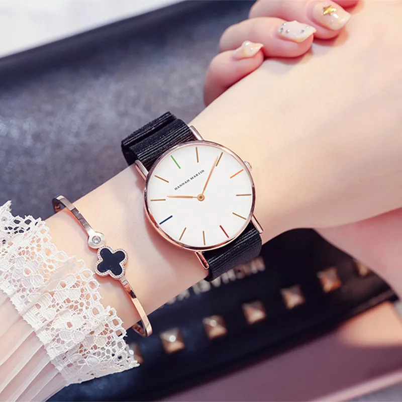 

Женские ультратонкие часы Hannah Martin, повседневные кварцевые наручные часы с ремешком и циферблатом, женские часы