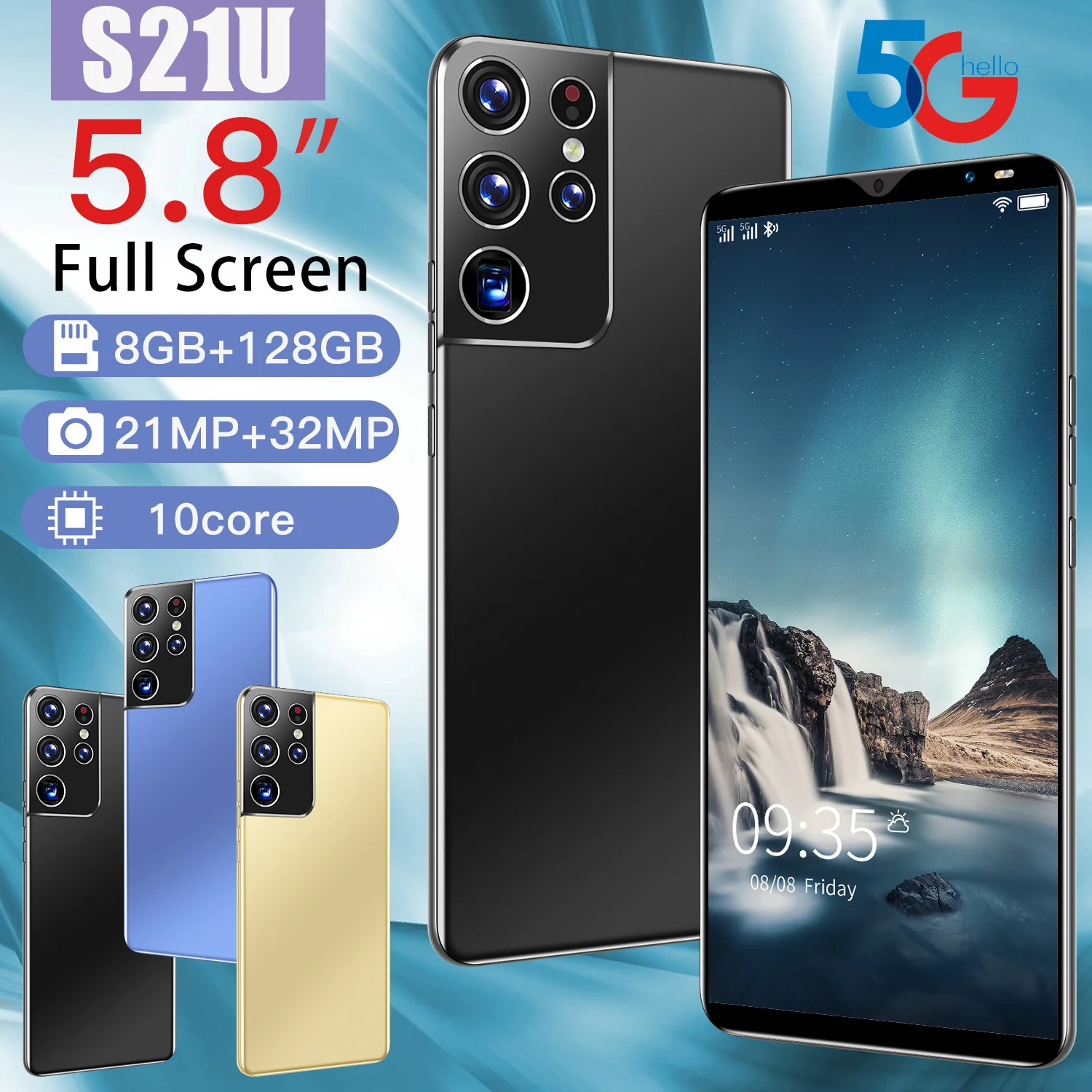 

S21U New Cellphone 5.8 Inch Android 10.0 Cellphone Global Version Unlocked Phone 8GB RAM + 128GB ROM MobilePhone Celular