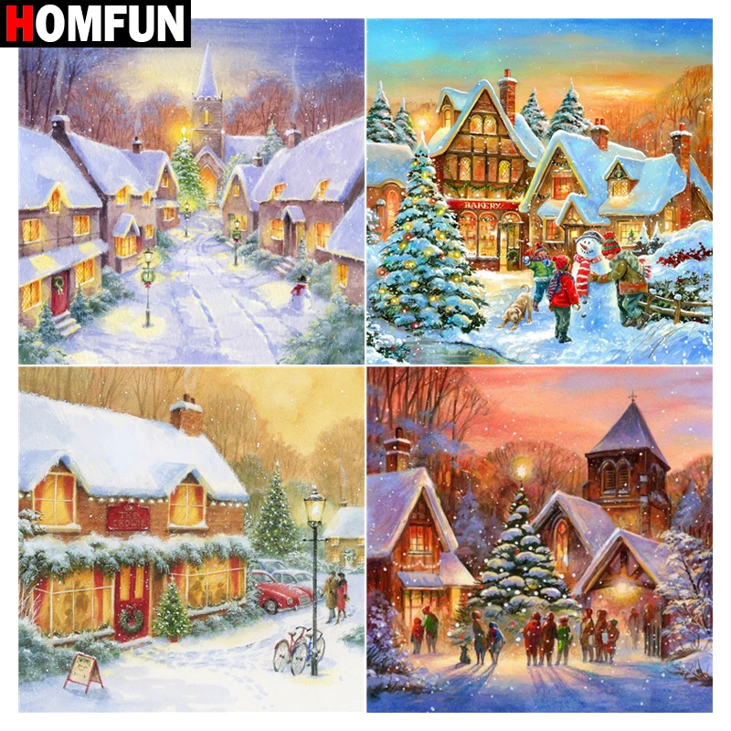Алмазная 5d-картина HOMFUN рождественский дом снег вышивка крестиком полное
