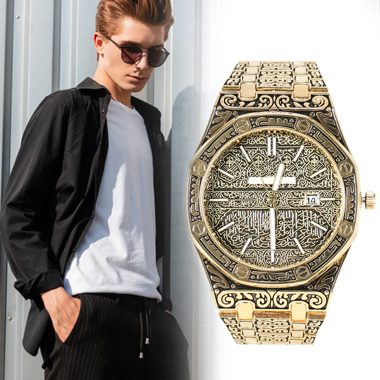 

2021 New fashion Vintage Carved Watch Luxury Islamic Wrist Watch for Men Business LL@17