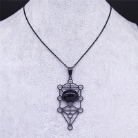 yoga tree of life natural stones chain necklace 7 chakra stainless steel black color necklace hollow jewelry gifts collar n3009