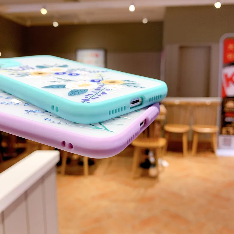 

Luxury 3D Relief Flower Case For iPhone 12 Mini 11 Pro Max X XR XS Max 7 8 Plus Soft Bumper Transparent Matte PC Back Cover