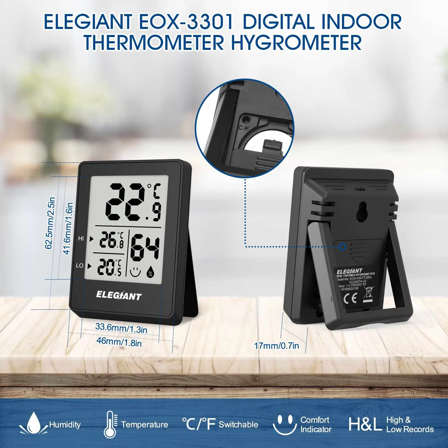 2 шт. ELEGIANT EOX-3301 Megnet Цифровая метеостанция крытый гигрометр термометр Влажность
