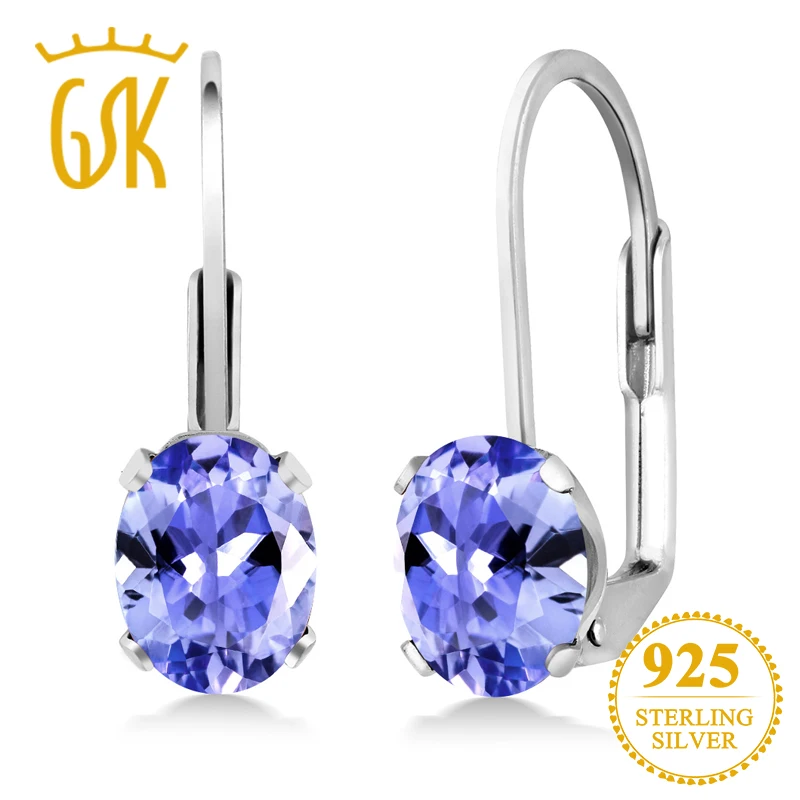 Серьги GemStoneKing 1 50 карат Овальные натуральный голубой танзанит драгоценный камень