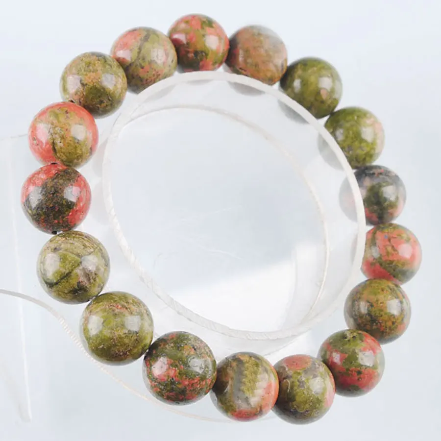 

WOJIAER Bracelets&Bangles Natural Stone Round Unakite Jasper Tribe 12mm Beads Friendship PK3065