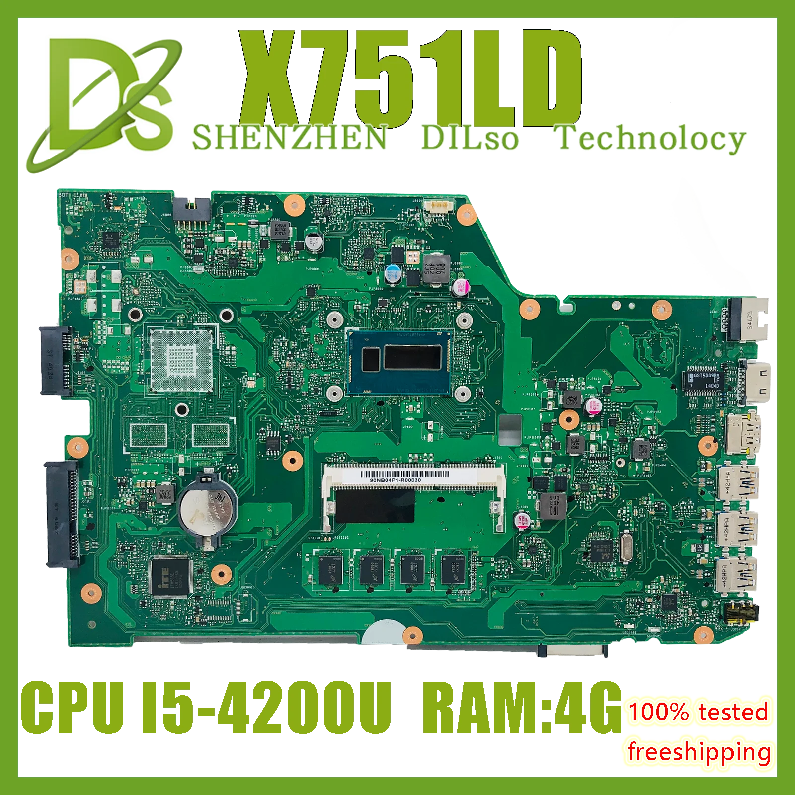 

KEFU X751LD Notebook Motherboard for ASUS X751LD X751LA X751LAB X751L X751 Laptop Motherboard w/I5-4200U 4GB/RAM 100% test