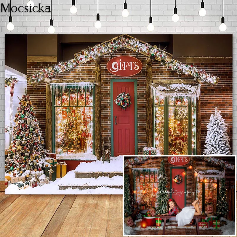 

Mocsicka Рождество фон c подарками 2021 Новый год фотосессия фон для фотостудии кирпичная Снежный дом для фотосъемки