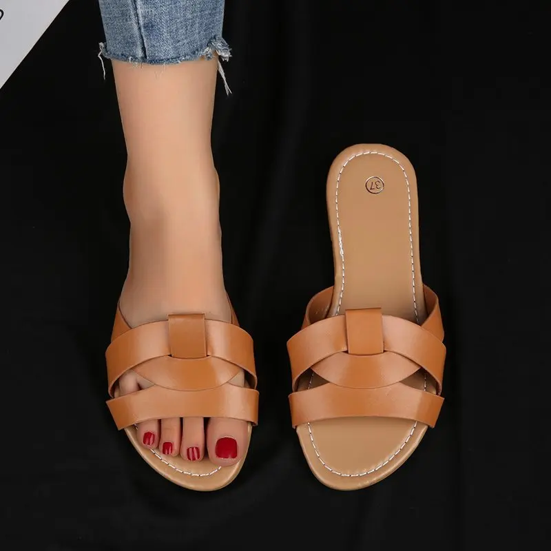 

Женские пляжные шлепанцы, сандалии на плоской подошве, Повседневная Уличная обувь, сланцы, 2021