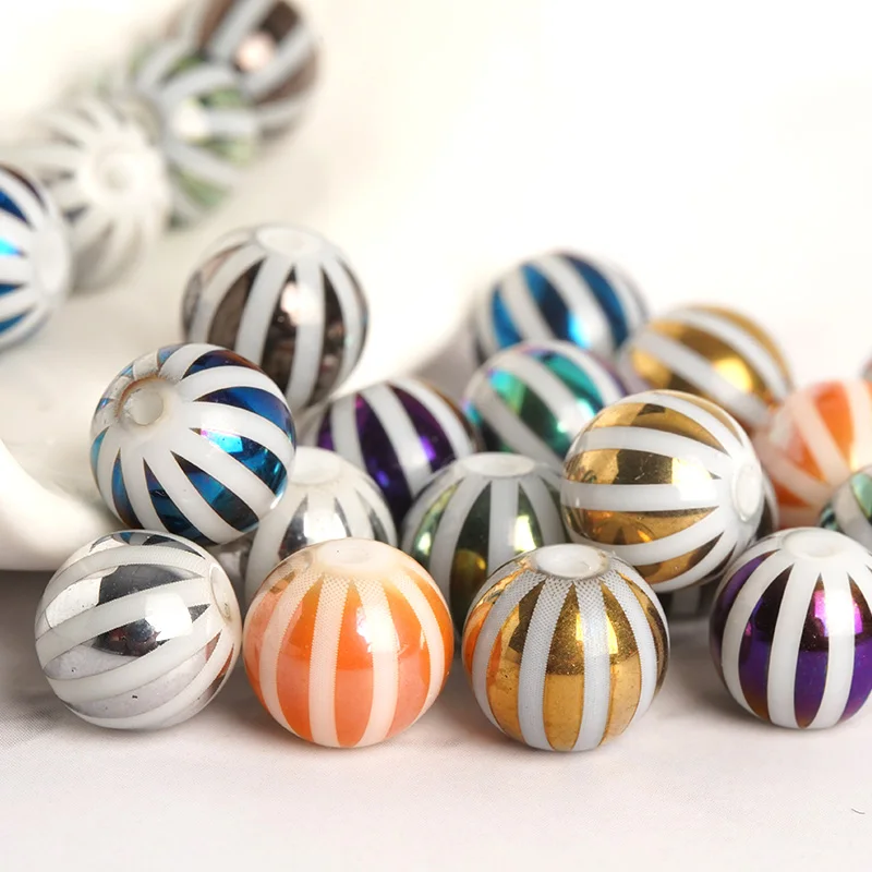 

20pcs 8 10mm Colored Round Beads Stripes Small Holes Round Porcelain Beads Used For Hand-Made Jewelry Necklace Access