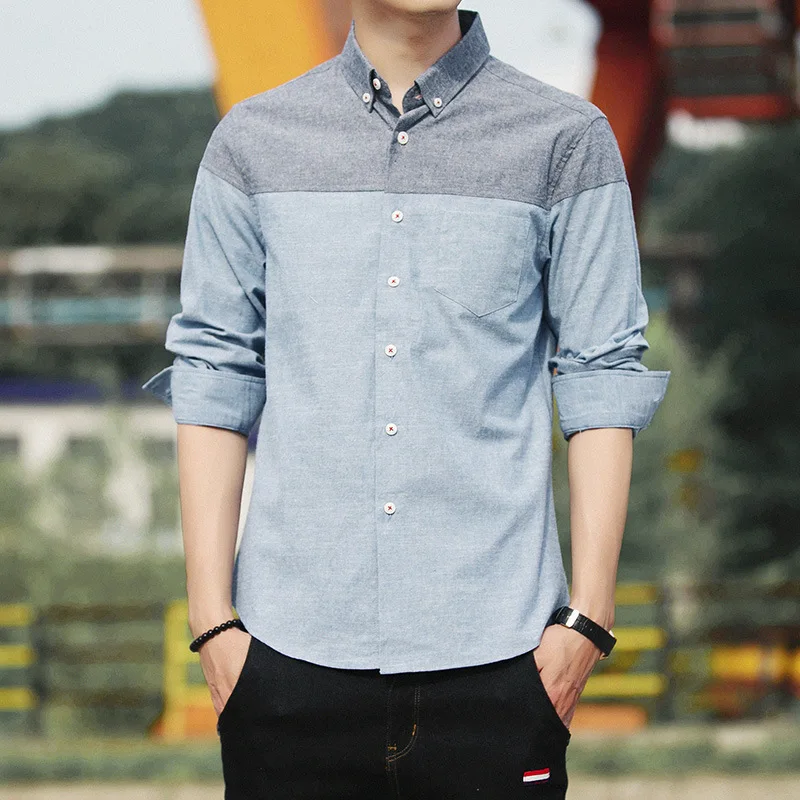 

2021 summer new men's shirt long sleeve fashion leisure trend slim inch shirt Korean student shirt men's wear