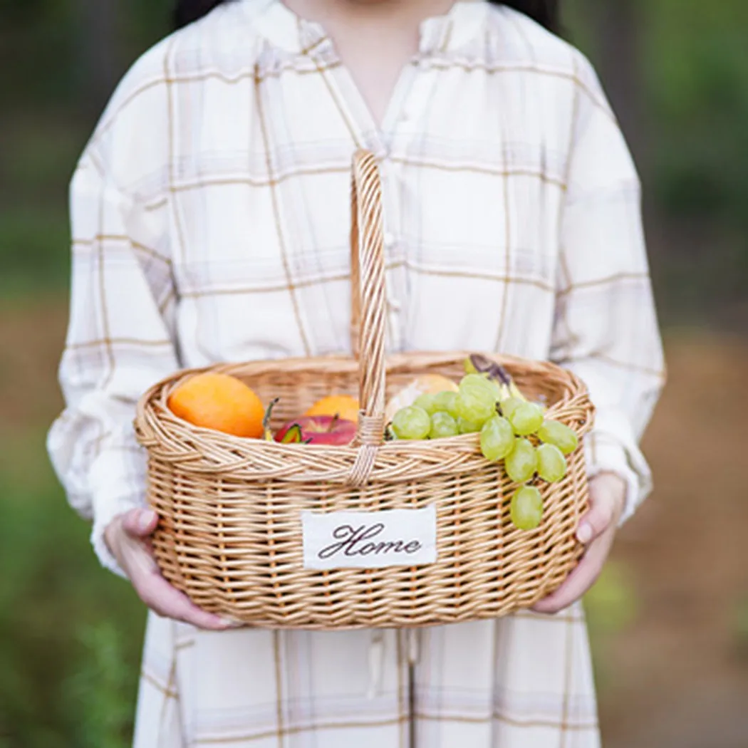 

Oval Basket Party Picnic Storage Wicker 35x32cm Camping Decoration Hamper