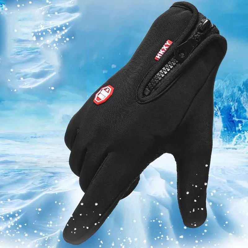 

Men Women Winter Black Full Finger Gloves Plush Sports Fitness Outdoor Riding Anti-skid Waterproof Warm Touch Screen Gloves