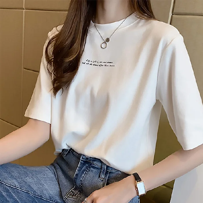 

Women's Korean version 2021 Summer Short Sleeve T-Shirt Women's round collar loose letterprint school top and T-shirt