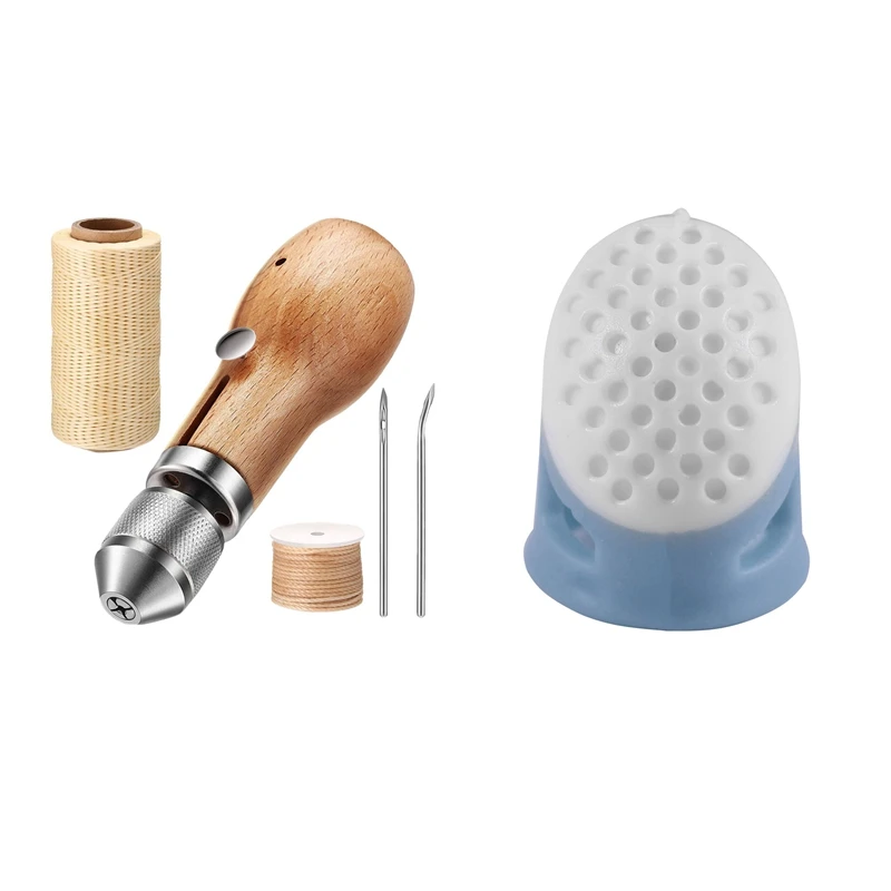 

1 шт. наперсток для защиты пальцев, аксессуары для квилтинга и 1 набор швейных шил, кожаное ремесленное Шило и Вощеные нитки