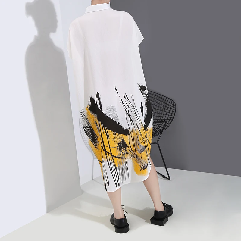 Новинка женское летнее белое винтажное платье-рубашка с принтом граффити