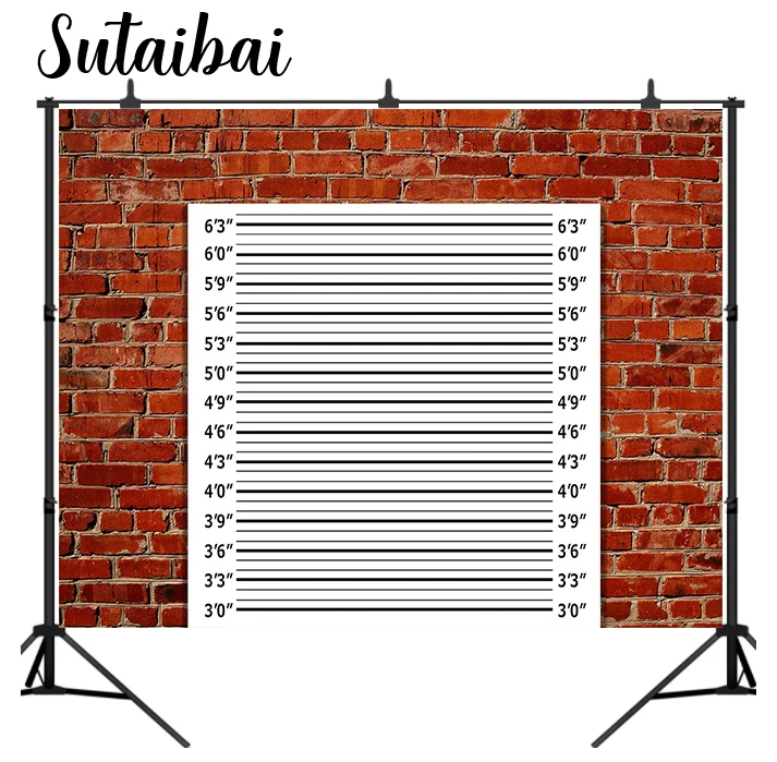 Mugshot Sign Brick Wall Backdrop Height Chart Photography Background for Wedding Birthday Bachelorette Party Events Decoration