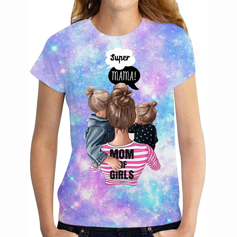 

New Women Cartoon Mom Momlife Mama Mother Summer 3D Starry Sky Print T-shirts Top T Shirt Ladies Graphic Female Tee T-Shirt