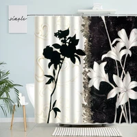rose flower shower curtain european retro black white brocade floral pattern art bathroom wall decor with hook waterproof screen
