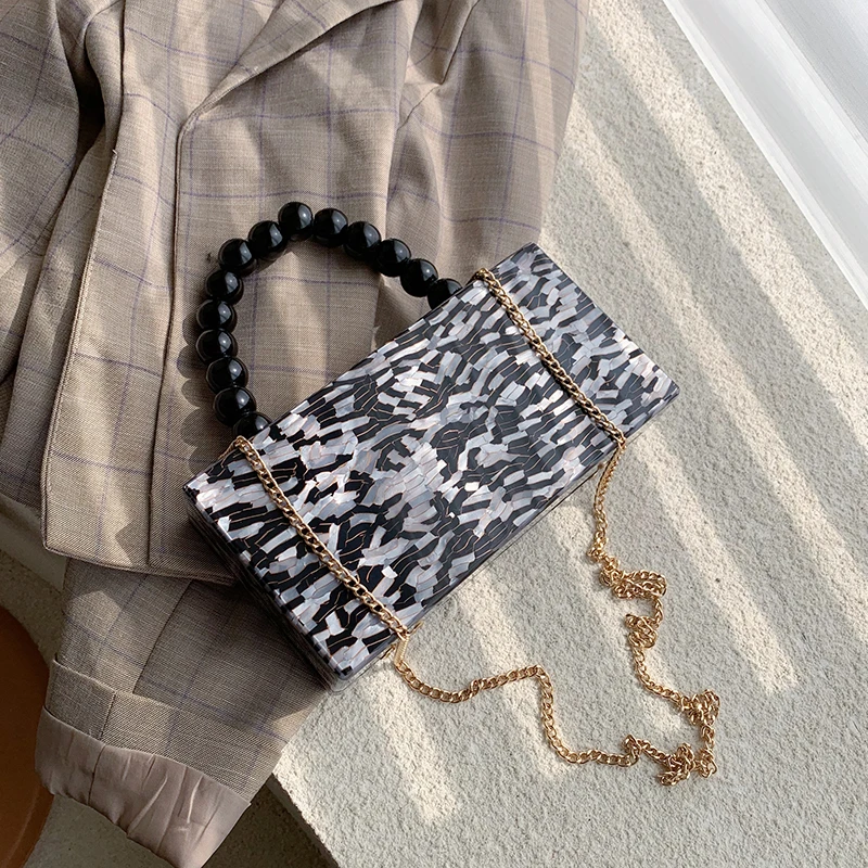 

Black Beaded Acrylic Box Design Women Fashion Dinner Bag Purses and Handbags Crossbody Chain Bag Shoulder Bag Clutch Bag Bolsa