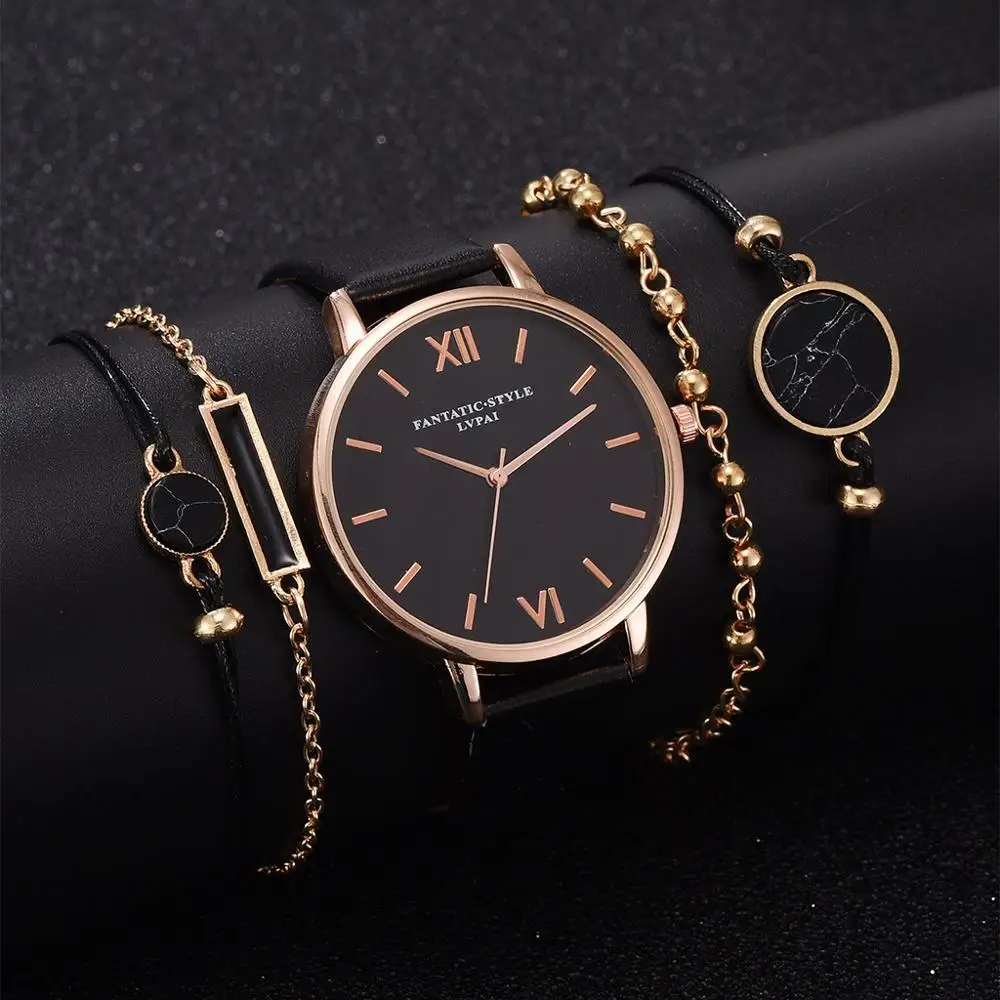

Hot Sales Woman Watch Set 5 pcs Quartz Leather Female Wristwatches Simple Roman Ladies Watches 2020 Gift Casual relogio feminino