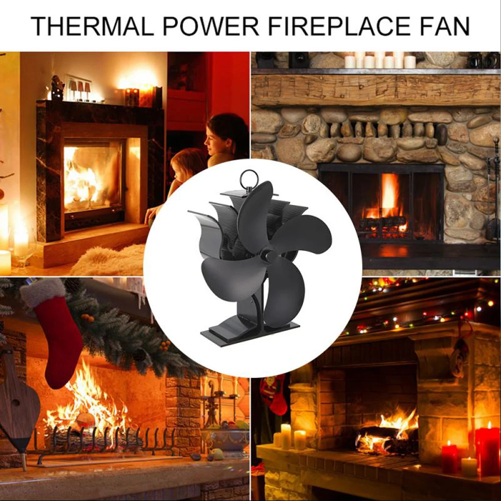 

Heat Powered Stove Fan Log Wood Burner Ecofan Quiet Black Home Fireplace Fan Efficient Heat Distribution fan for Fireplace