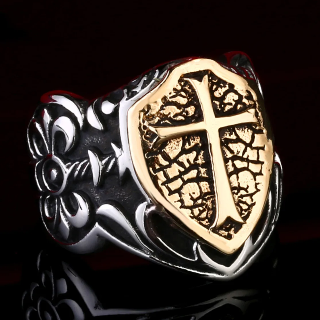 

Men's Big Finger Ring Size 13 14 15 Knights Templar Cross Shield Titanium Steel 316L Soul Protection Army Glory Anime Rings