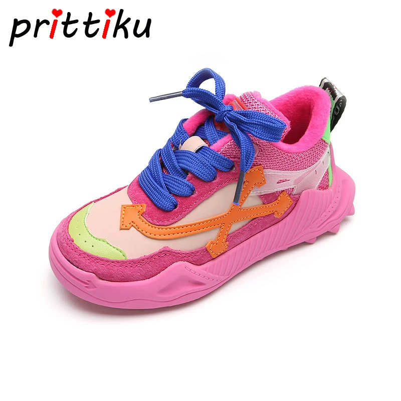 Spring 2021 Girls Boys Lace-Up Touch Strap Sneakers Toddler/Little/Big Kid Fashion Trainers Children School Sports Warm Shoes | Детская