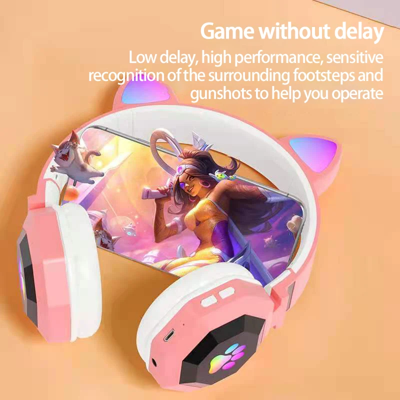 

Cute Cat Ear Headset LED Wireless Bluetooth Headphones Music Sports Game Glowing Earphones For Children Gifts Daughters Girls
