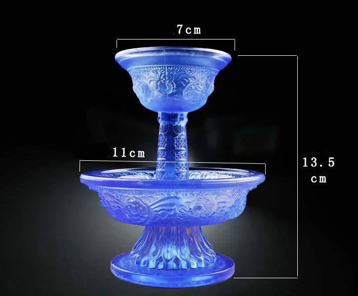 

13.5cm Blue Resin Eight Auspicious Symbol Sacrificed Cups Set, Tibetan Buddhist Putting Decorate Ornaments
