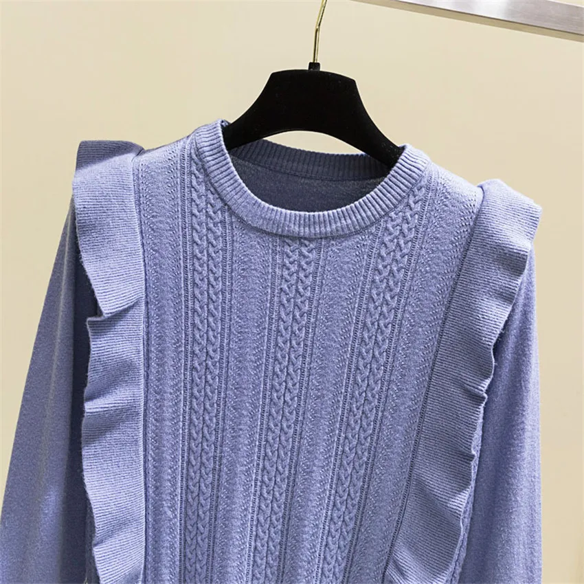 

New Ruffle Elegant Sweater Women Long Sleeve Solid Knitted PulloverSweaters Korean Fashion Sweet Jumper Pull Femme