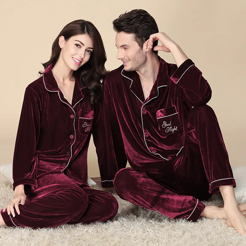 

Pajamas Set Men Women Long Sleeve Fall Autumn Winter Lover Couples Gold Velvet Sleepwear Sleep Top and Pants Suit Set Home Wear