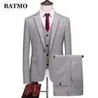 BATMO 2021 Новое поступление весенние клетчатые повседневные тонкие шерстяные костюмы для мужчин, свадебное платье, куртка + брюки + жилет 716
