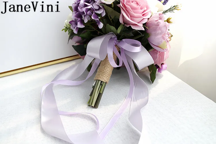JaneVini Purple Artificial Wedding Flowers Bridal Bouquet Lavender Rose Mariage Romantic Bridesmaid Hand Holder Supplies | Свадьбы и