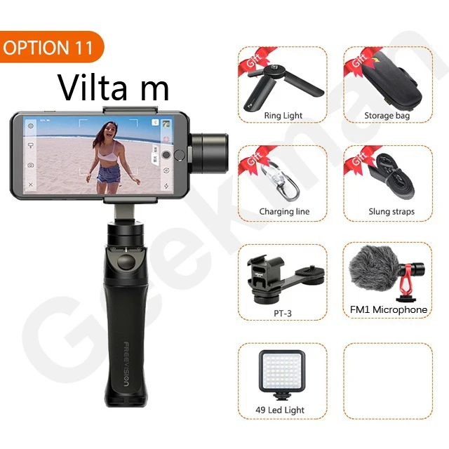 w LED MM1 PT03 Обратитесь в службу поддержки по купонам Freevision Vilta M Pro Vilta-m 3-осевой Карманный шарнирный стабилизатор для смартфона стабилизатор для iPhone samsung GoPro Экшн камеры vs гладкой 4 Осмо 2 - Цвет: w LED MM1 PT03