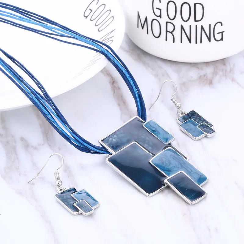 Ожерелье и Серьги Эмалевые женские набор ювелирных украшений в богемном стиле