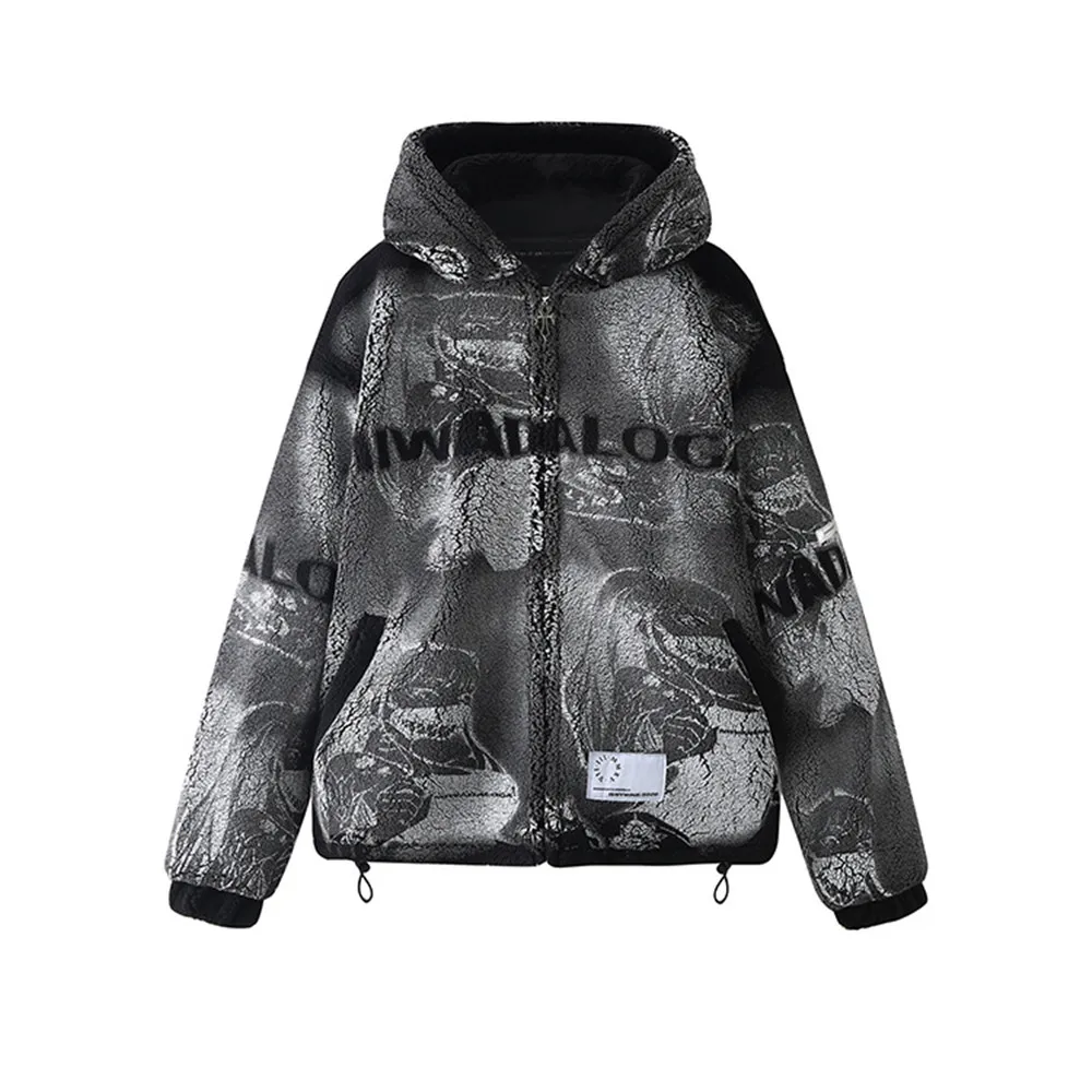 

Cartoon full print polar fleece cotton padded clothes men's ins European and American fashion brand Hooded Jacket Street trend