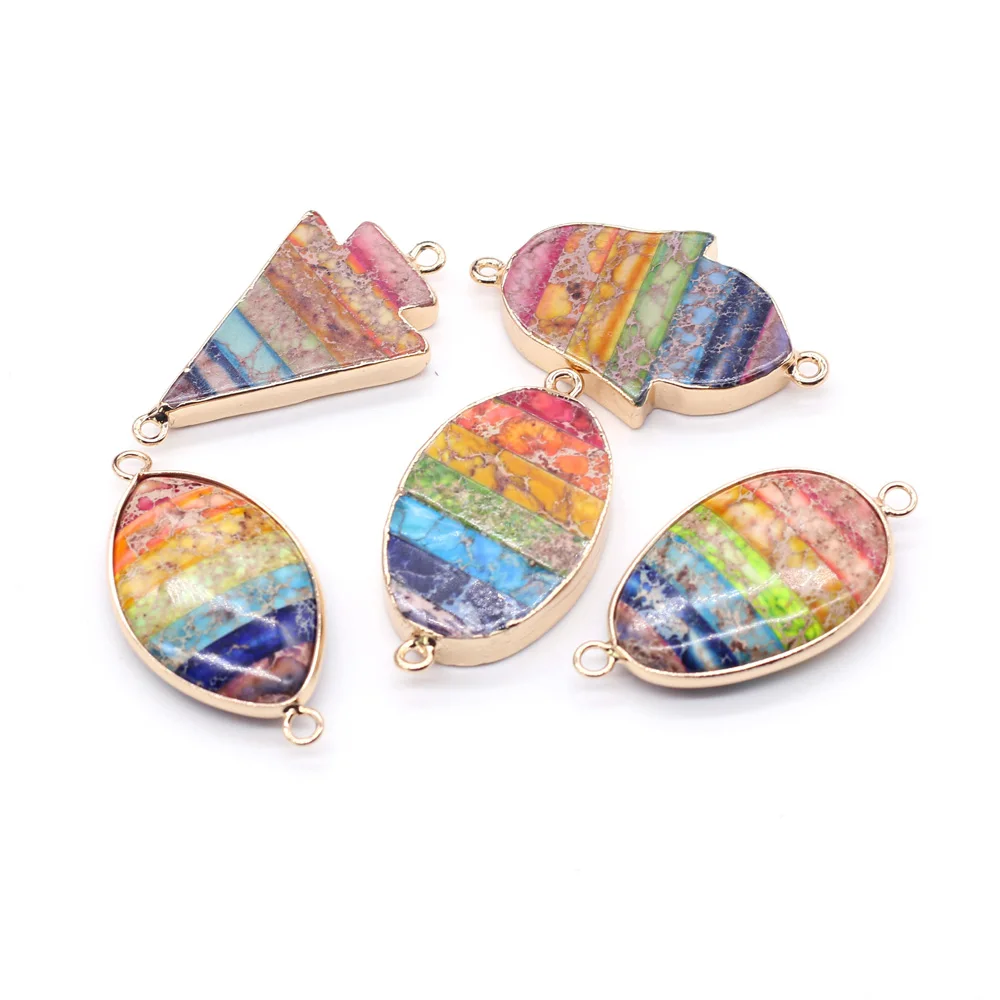 

Seven Chakras Natural Emperor Stone Imperial Jasper lapis lazuli Blue Turquoise Connector for Jewelry Making DIY Charms Necklace