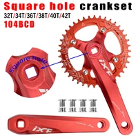 ixf square hole bicycle crank sprocket 104bcd mountain bike crank aluminum alloy with bottom 170mm crank black 32t 34t 36t 38t
