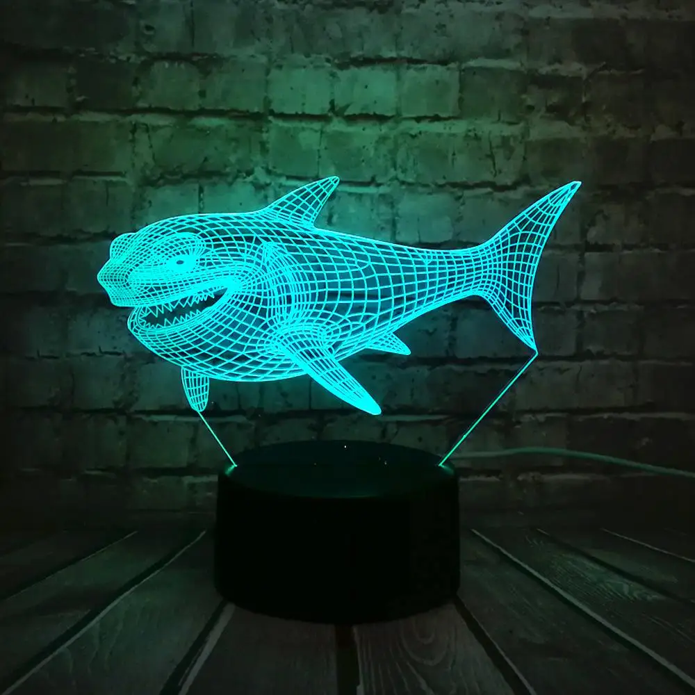 3D игрушка животное мультфильм жестокая акула USB светодиодный светильник Иллюзия