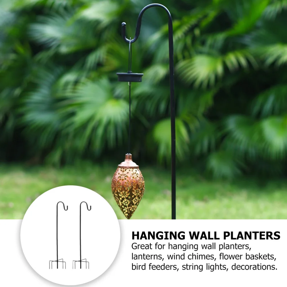 

2Pcs Shepherd Hooks Plant Hanging Hook Gardening Tool Iron Plant Stand (Black)