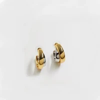 high end pvd plated stainless steel jewelry two tone stacked hoop earring wholesale for women