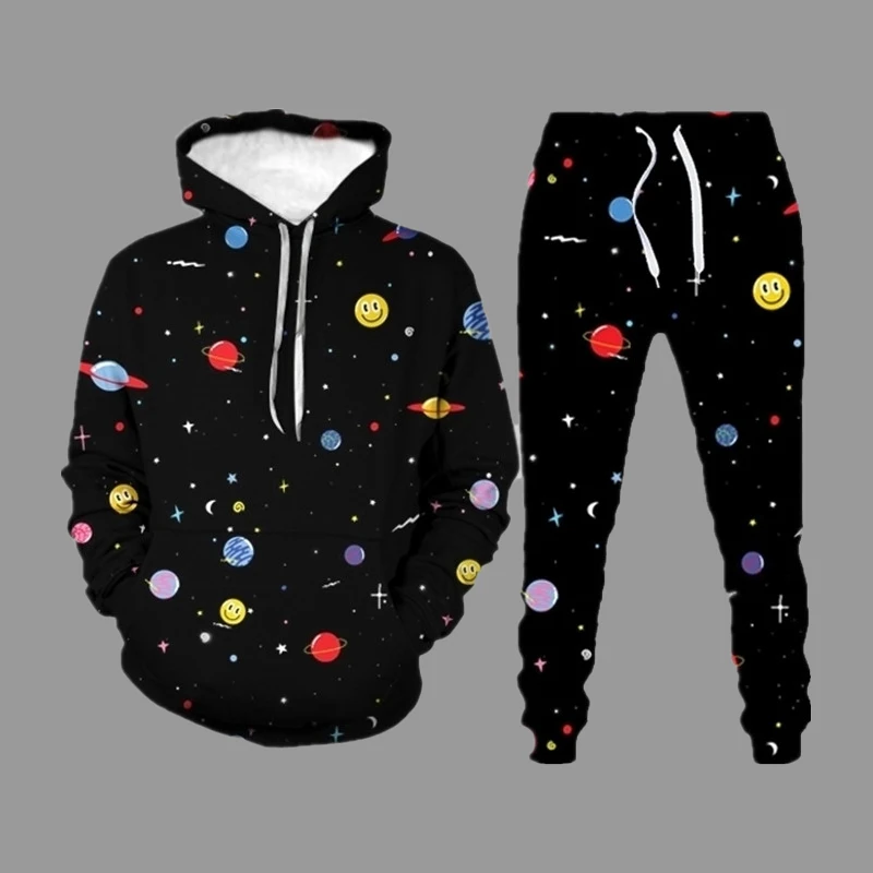 Trendy Autumn Men's Sweatshirt Sets Starry Sky Cartoon Printed Male Hoodies With Trousers Suit Man Tracksuit Outfits Size S-4XL