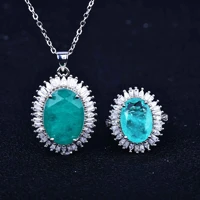 qtt retro charms silver blue crystal oval ring necklace pendant jewelry set luxury exquisite lady jewelry wedding gift