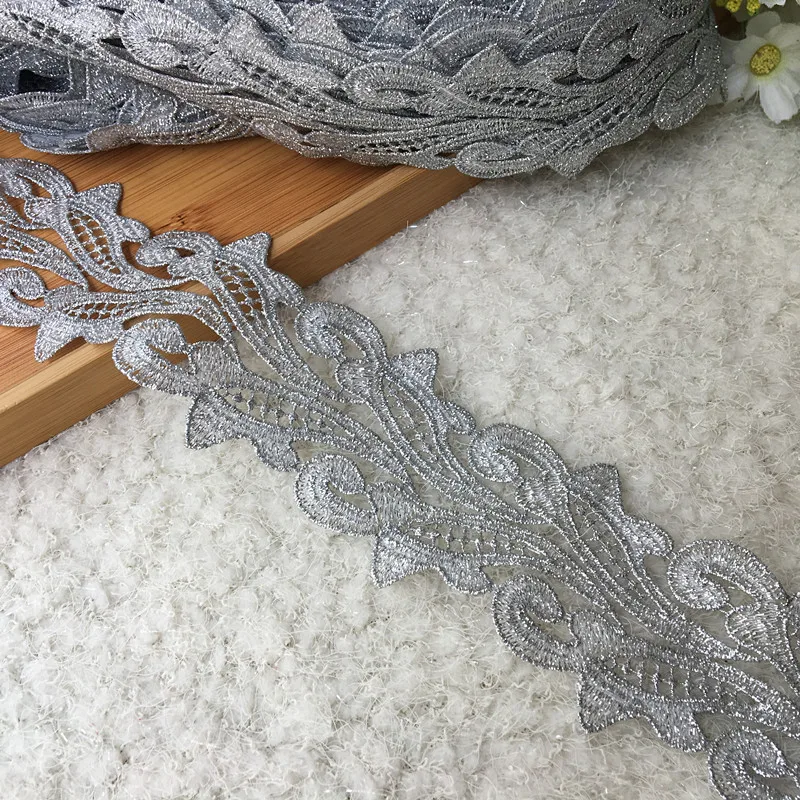 5 см/10 ярд серебристо серая Вышивка нитями универсальная кружевная отделка