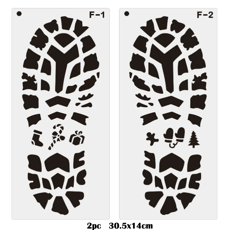 

2pc Stencil Christmas Shoe Print Painting Template DIY Accessories Scrapbook Album Decor Cake Stencil Office School Supplies
