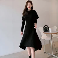 korean style sexy one word neckline slim ruffle knitted dress sweater dress woman chic irregular special occasion party dresses